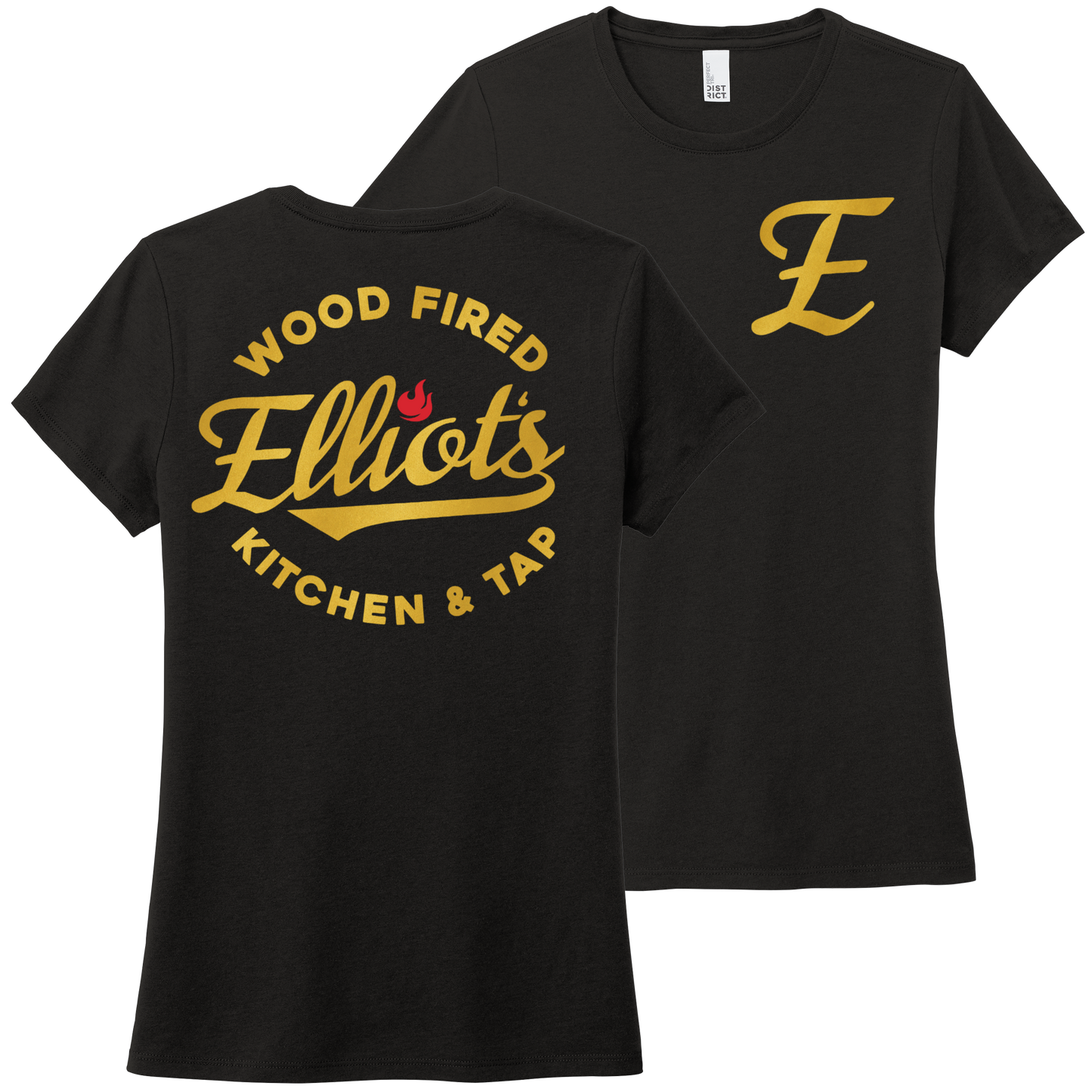 Elliots Wood Fired Kitchen and Tap Logo Womens Perfect Tri Tee