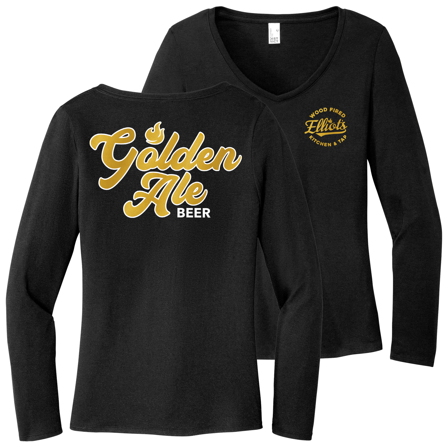 Elliots Wood Fired Kitchen and Tap Golden Ale Women's Perfect Tri Long Sleeve V-Neck Tee