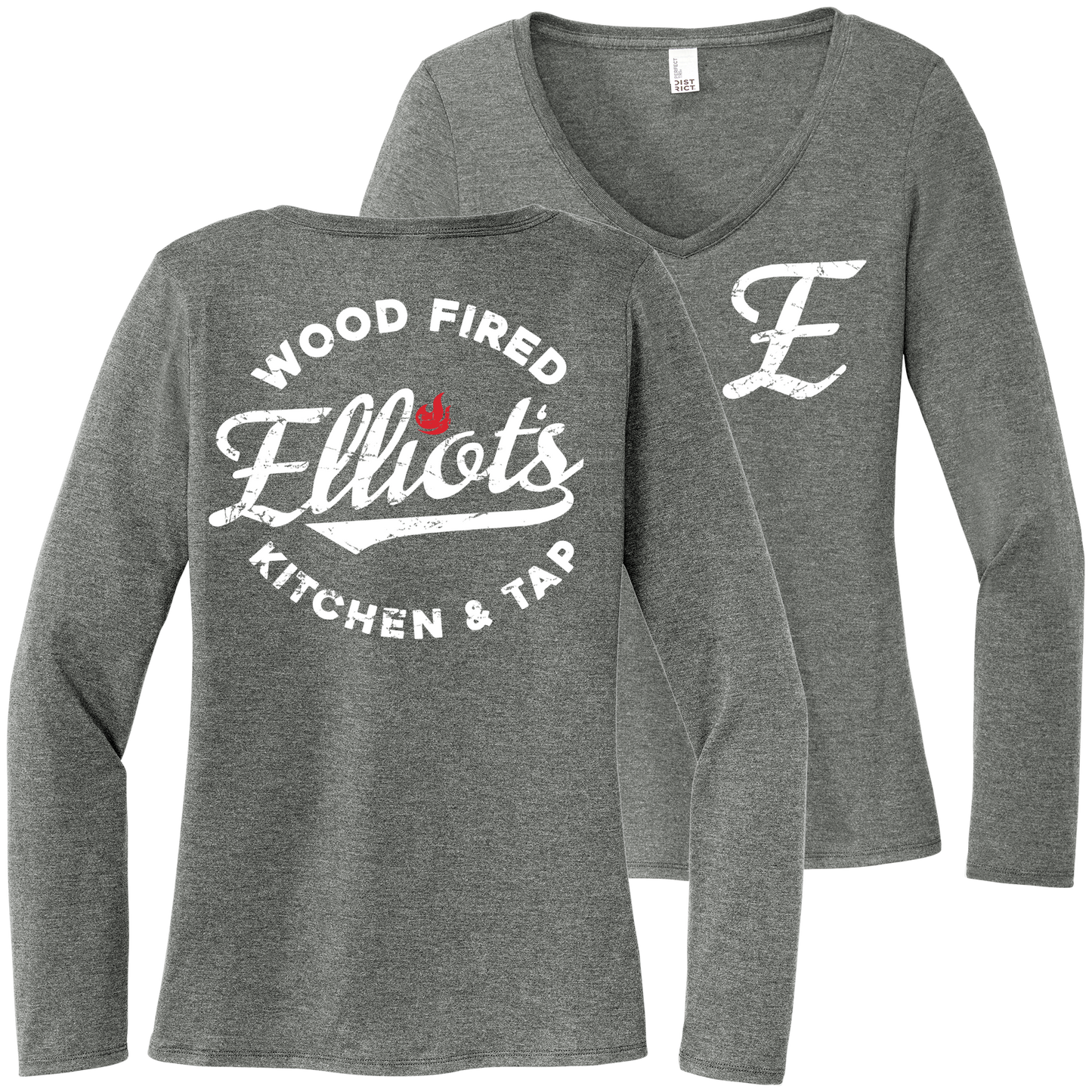 Elliots Wood Fired Kitchen and Tap Logo Women's Perfect Tri Long Sleeve V-Neck Tee