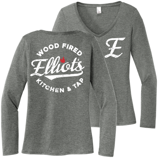 Elliots Wood Fired Kitchen and Tap Logo Women's Perfect Tri Long Sleeve  V-Neck Tee