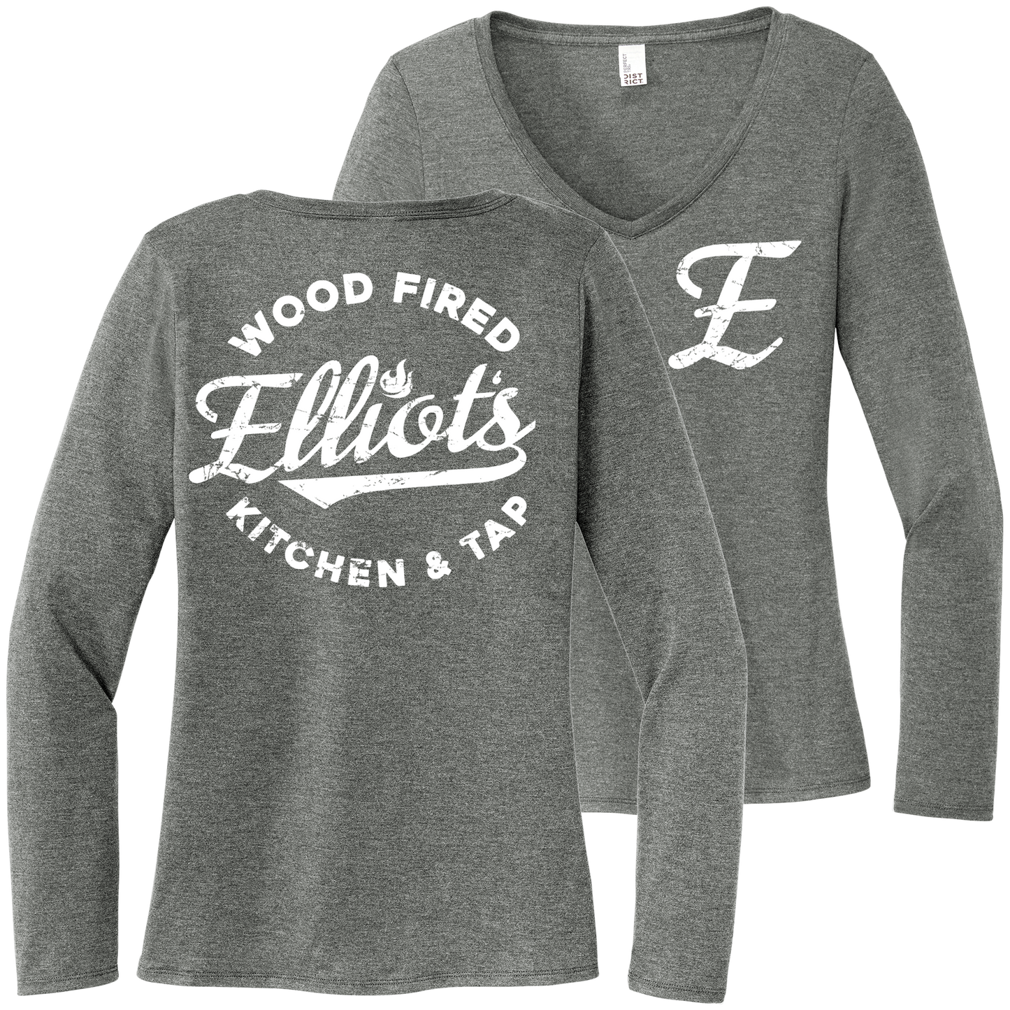 Elliots Wood Fired Kitchen and Tap Logo Women's Perfect Tri Long Sleeve  V-Neck Tee