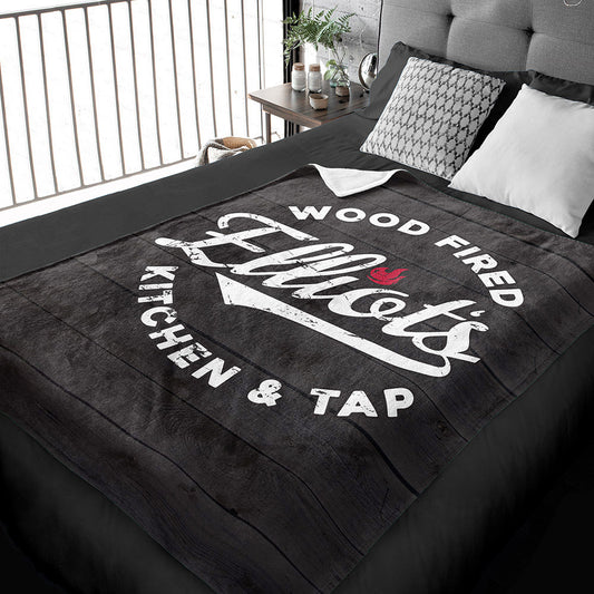 Elliots Wood Fired Kitchen and Tap Logo Plush Minky Blanket