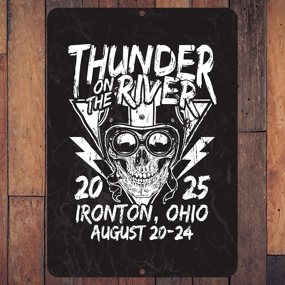 9" x 12" Thunder on the River Skull Racer Bar Sign